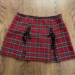 Vintage Lip Service Red Plaid Women's Mini Skirt size medium unlined lace up